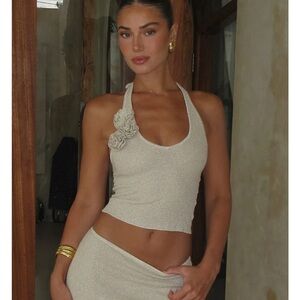 White Fox magic memory knit set in cream (top and maxi skirt)